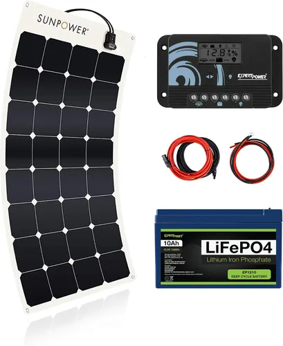 Miniatura 10 de ExpertPower Kit de energía solar de 100 W y 12 V Batería de litio LiFePO4 de 12 V 20 Ah Panel solar flexible de 100 W, controlador de carga