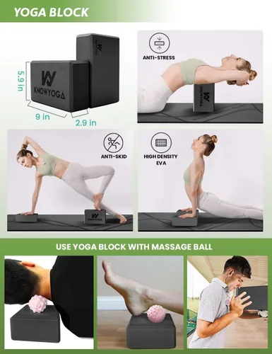 Miniatura 4 de Kit de inicio de yoga 12 en 1 – El juego de yoga incluye esterilla de yoga, rodillo de espuma, 4 bandas de resistencia, bloques de yoga 2 paquetes