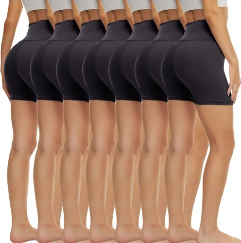 TNNZEET Paquete de 7 pantalones cortos de motociclista para mujer, pantalones cortos negros de elastano para gimnasio, entrenamiento, voleibol,