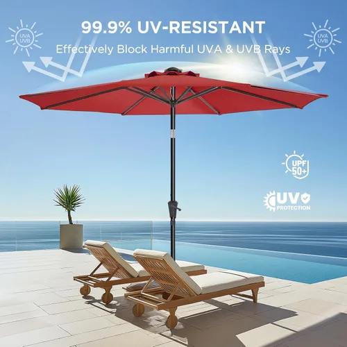 Miniatura 2 de HOMSHADE Sombrilla de patio al aire libre de 9 pies, sombrilla para mesa de mercado, piscina, terraza, protección UV UPF50+ con botón de Rojo