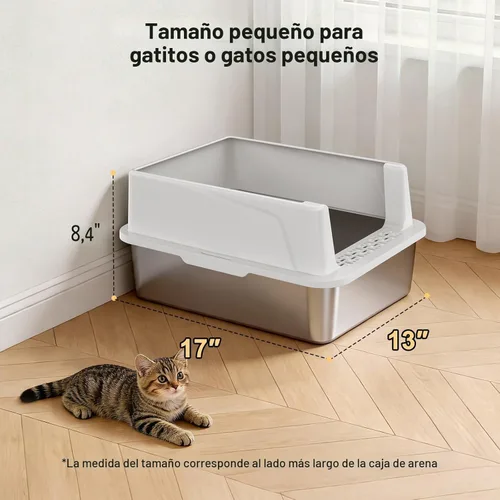 Miniatura 5 de FURTIME Caja de arena de acero inoxidable para gatos con tapa, caja de arena de metal para gatos pequeños, cajas de arena para gatitos con pala