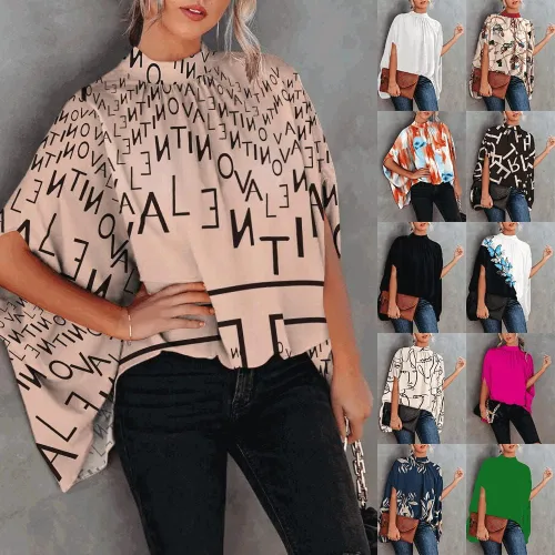 Miniatura 3 de Melliflo Blusas de gasa con cuello alto falso para mujer, holgadas, media manga, plisadas, delanteras, de gasa, camisas de verano de gran