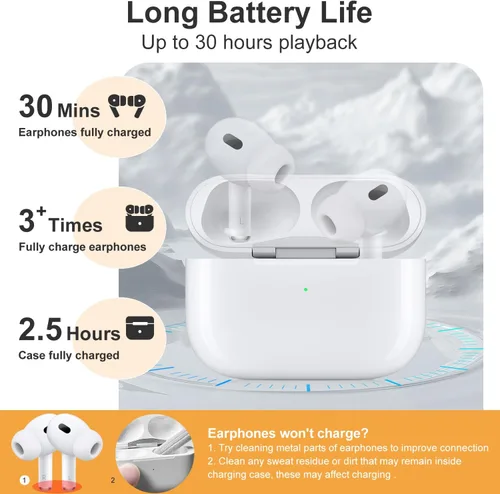 Miniatura 3 de Funda de carga inalámbrica para AirPods Pro 2ª y 1ª, puerto USB-C, repuesto de funda de cargador con botón de sincronización de emparejamiento