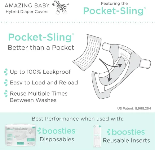 Miniatura 4 de SmartNappy - Funda híbrida de tela tejida de algodón por Amazing Baby, NextGen + 1 inserto reutilizable de tres pliegues + 1 refuerzo reutilizable