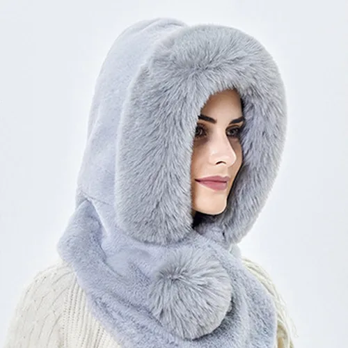 Miniatura 3 de Gorro de forro polar holgado de una pieza para mujer, bufanda con capucha, pasamontañas, cálido invierno, resistente al viento, con cordón