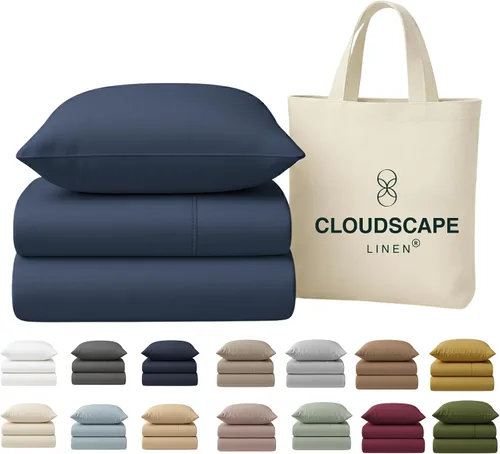 Miniatura 27 de Cloud Scape Linen - Juego de sábanas de 100% algodón egipcio, tamaño individual, juego de ropa de cama de lujo de 3 piezas, 400 hilos, calidad