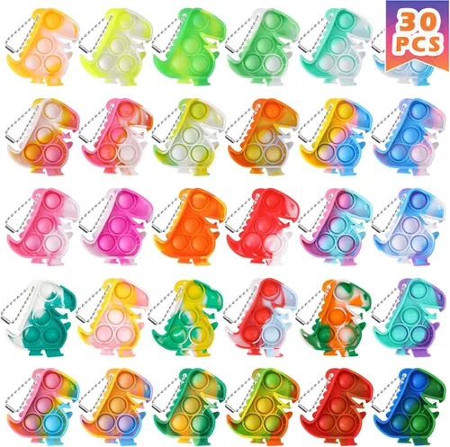 Regalos de fiesta de dinosaurios, llaveros de dinosaurio para niños, recuerdos de fiesta, juguetes fidget a granel, paquete de 30 mini llaveros