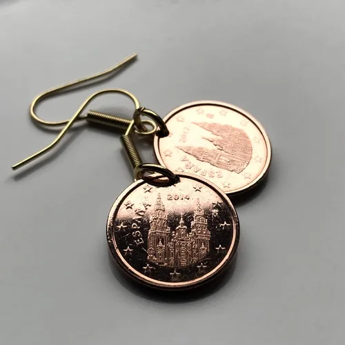Miniatura 4 de España Spain 1 Euro Cent coin earrings Santiago de Compostela cathedral apostle Lugo Way of Saint James the Great Catholic church Iglesia Camino