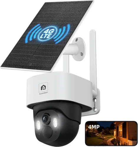 Cámara de seguridad solar celular 4G LTE inalámbrica al aire libre, sin cámaras WiFi alimentadas por energía solar, vista en vivo de 360°,