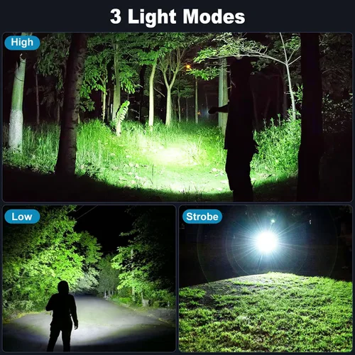Miniatura 6 de KINGCAESAR Paquete de 3 linternas recargables de 90,000 lúmenes altos, linterna LED súper brillante con 3 modos de luz, linterna de alta potencia