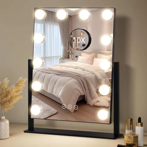 Miniatura 10 de Espejo de tocador con luces, espejo de maquillaje con luces con 9 bombillas LED regulables, 3 modos de iluminación de color desmontables, espejo