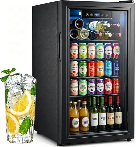 Miniatura 8 de Refrigerador de bebidas, mini refrigerador de 1.8 pies cúbicos con puerta de vidrio y control electrónico de temperatura para cerveza, vino