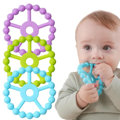 Miniatura 8 de Paquete de 3 Mordedores de Anillo Juguetes para Bebés e Infantes, Artículos Esenciales para Bebés, Juguetes de Anillo de Dentición de Silicona
