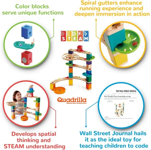 Miniatura 3 de Hape Quadrilla Cliffhanger Bloques de Pista de Canicas de Madera Juego de Laberinto de Canicas, Juguetes de Construcción de Desarrollo STEM