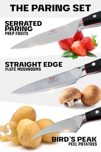 Miniatura 4 de Dalstrong Shogun Series - Juego de cuchillos de pelar, 3 piezas, cuchillo japonés de acero de Damasco, 3.5 pulgadas, pico de pájaro de 3 pulgadas