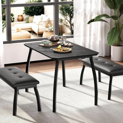 Miniatura 8 de Mesa de comedor para 4, juego de mesa de cocina de 3 piezas para 4 personas con mesa de madera y marco de metal, mesa de cocina industrial con 2