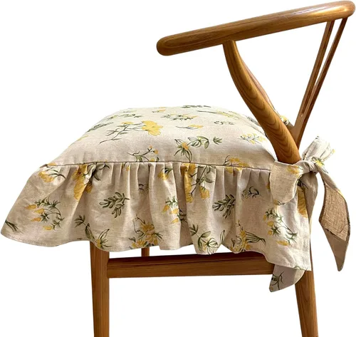 Korean Made Chair Pad Slipcover 17.5'x17.5' Chair Cushion Cover Ties with Ruffle Floral Print Farmhouse Decor Covers Only, Gift for Mom Stocking