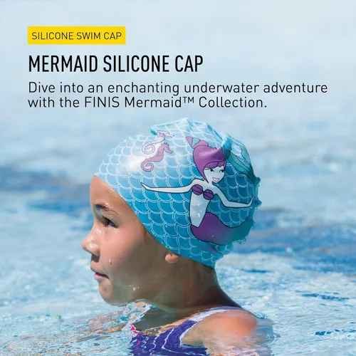 Miniatura 2 de FINIS Gorra de silicona de sirena, divertido gorro de natación para niños con un ajuste universal, gorra de natación 100% de silicona con borde