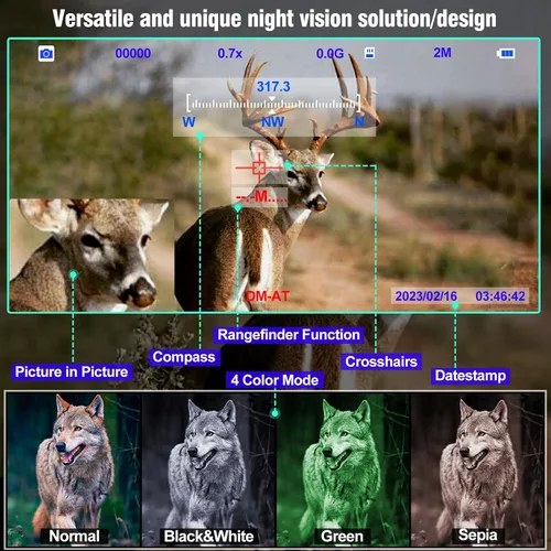 Miniatura 3 de Binoculares/gafas de visión diurna y nocturna 4K con telémetro y brújula, 6000 mAh recargable, tarjeta TF de 32 GB, zoom 5X y lente de 1.654 in