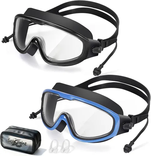 Miniatura 17 de Gafas de natación para adultos, a prueba de fugas, gafas de piscina antivaho, gafas de natación de visión amplia con tapones para los oídos y clip