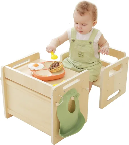bpmfkid Juego de Mesa y Silla de Destete Montessori - Diseño Ajustable para Niños Pequeños, Ideal para las Comidas, el Aprendizaje y el Juego De
