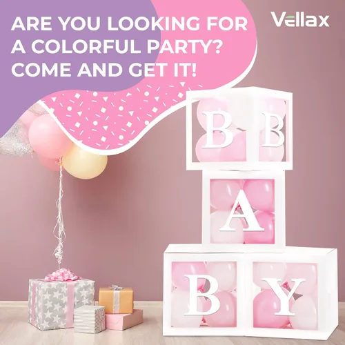 Miniatura 10 de Cajas para Baby Shower con Letras – Cajas Blancas con Globos Rosas y Blancos – Set de 44 Piezas para Revelación de Género y Decoración de Fiesta
