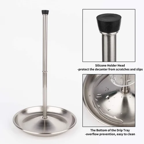 Miniatura 5 de Soporte de secado de decantador de vino con cabeza de silicona para evitar arañazos, estante desmontable con base de captura de goteo con tapón
