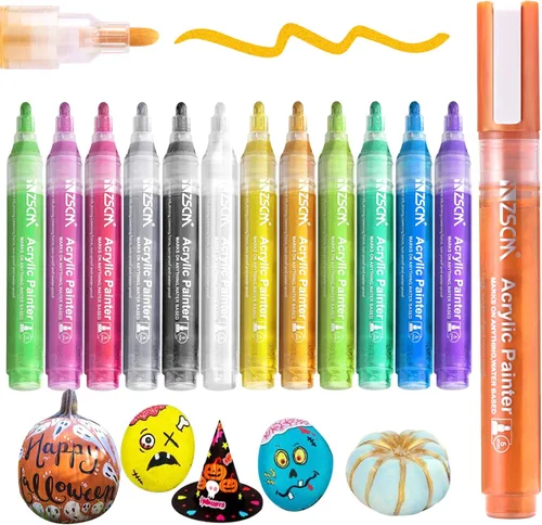 ZSCM - Bolígrafos de pintura, marcadores acrílicos, 12 colores para pintura de calabaza de Halloween, marcadores de arte metálico, para hacer