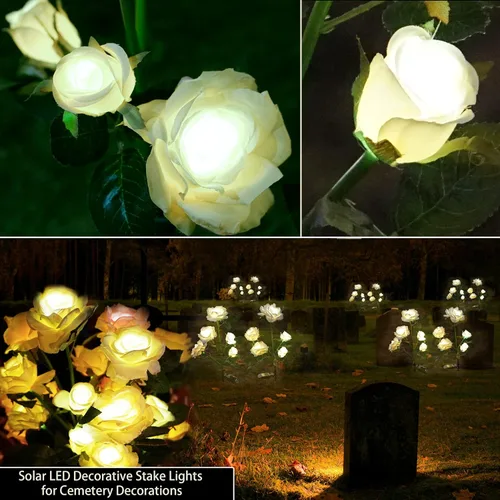 Miniatura 7 de SmilingTown Luces solares de flores para exteriores, impermeables, [actualizadas], paquete de 2 10 rosas blancas, luces decorativas para jardín