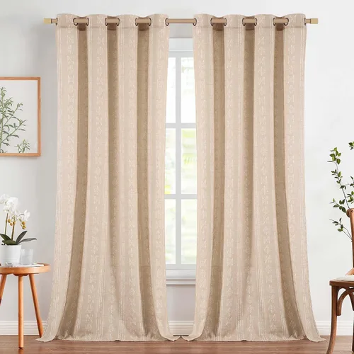 Miniatura 32 de jinchan Cortinas bohemias a rayas para sala de estar, cortinas de lino estilo granja de 63 pulgadas de largo, 2 paneles para dormitorio, mudcloth