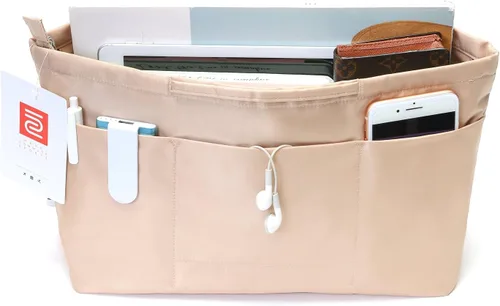 Miniatura 2 de iN Organizador de bolso con cremallera de tela de nailon para mujer, Beige