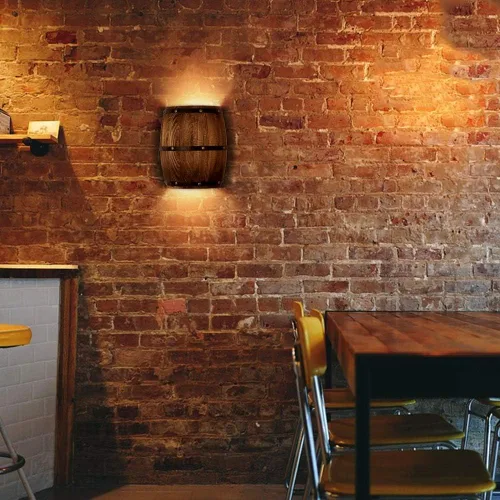 Miniatura 4 de Aplique de pared de barril de vino de madera antigua, lámpara de pared interior arriba y abajo, para área de bar, tema steampunk (1 unidad)