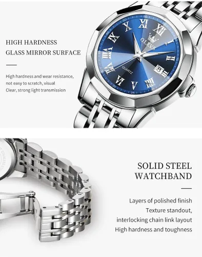 Miniatura 5 de OLEVS Reloj de pulsera para mujer, pequeño reloj de pulsera de acero inoxidable para mujer, reloj analógico de cuarzo para mujer