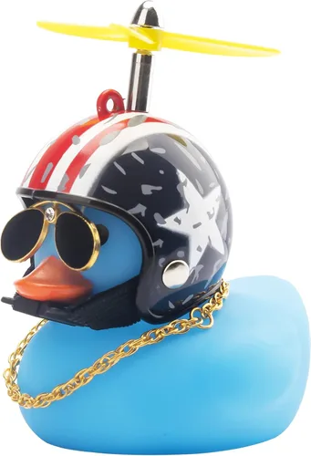 wonuu Adornos de pato de goma para decoración de automóvil, decoración de tablero de instrumentos de pato azul, gafas geniales con casco de hélice