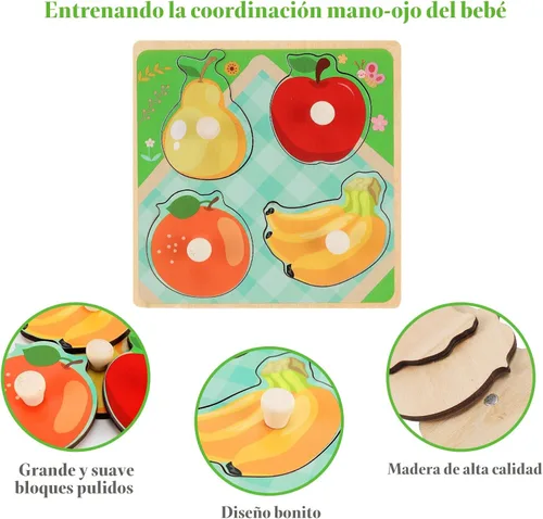 Miniatura 4 de Rompecabezas de madera con clavijas para niños de 1 a 3 años, juguete educativo de preescolar con clavijas para niños, juego de 4 rompecabezas