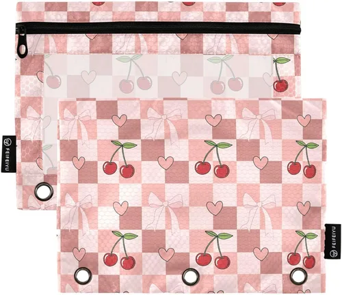 Miniatura 31 de Gredecor Estuche para lápices con 3 anillos con purpurina azul y rosa con cremallera, 2 unidades, organizador transparente para carpeta escolar