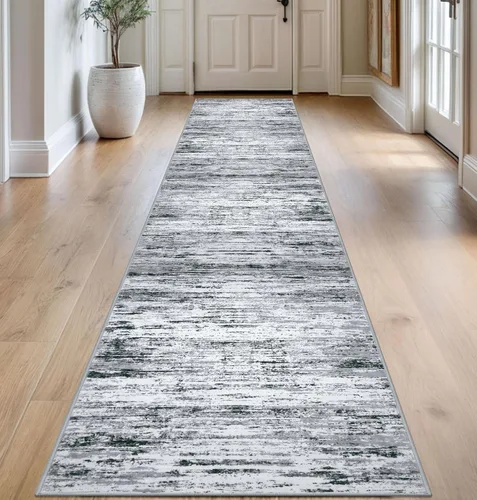 Miniatura 18 de Lansny Alfombra moderna abstracta de 2 x 5 pies, color negro, gris, blanco, lavable, alfombra de entrada para cocina, alfombra antideslizante suave