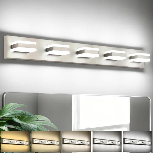 Miniatura 20 de SOLFART Luces de tocador de baño negras regulables LED modernas sobre el espejo, iluminación de baño negra para la pared del baño S8568 (5 luces)