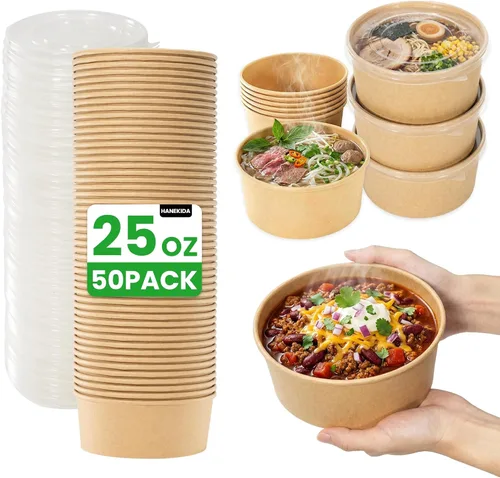 Miniatura 9 de 100 cuencos de papel desechables de 25 onzas (sin tapas), cuencos de sopa desechables, aptos para microondas, para sopa caliente, pasta, sándwiches