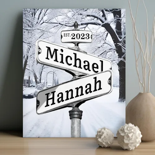 Miniatura 9 de WNNNS Póster de letrero de calle vintage con nombre personalizado para parejas, novia, novio, impresiones en lienzo personalizadas para enamorados