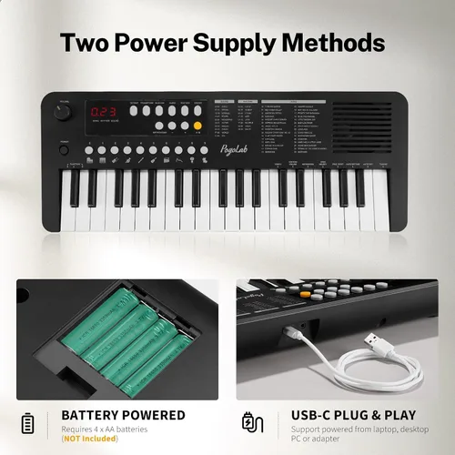 Miniatura 6 de POGOLAB MK1 Piano de teclado para niños de 37 teclas, mini piano portátil multifunción con excelente calidad de sonido, altavoz integrado y pantalla