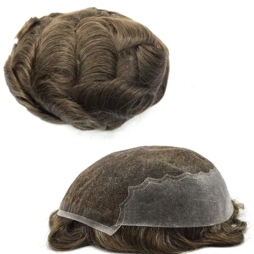 Miniatura 68 de Peluca de repuesto de cabello natural de poliuretano con encaje frontal para hombre (7x9 pulgadas, densidad de luz, 1B40# negro natural con 40% gris)