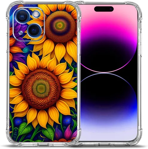 Miniatura 16 de Funda para iPhone 15, colorida mariposa flores protección contra caídas a prueba de golpes TPU cuerpo completo protector resistente a los arañazos