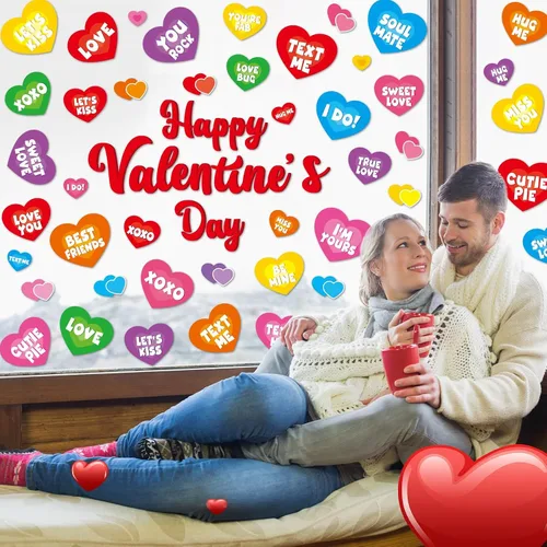 Miniatura 4 de Calcomanías para ventana del día de San Valentín, dulces de San Valentín, calcomanías de corazón para ventana, diseño de corazón para conversación