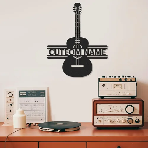 Miniatura 11 de Letrero de metal personalizado de guitarra, letreros de metal personalizados, decoración de pared de notas musicales, arte de pared divertido