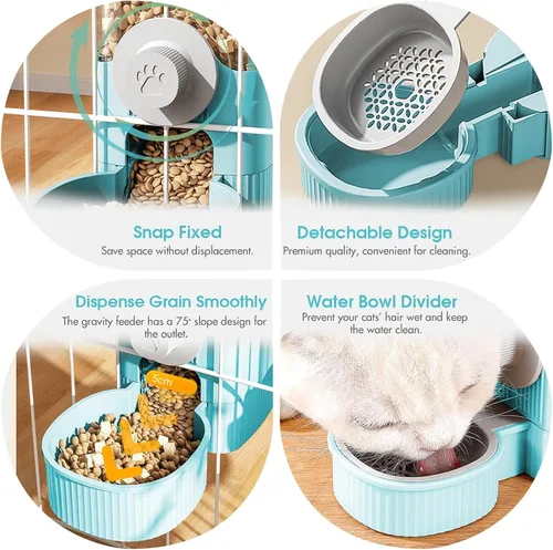 Miniatura 5 de GPY Juego de comedero automático para mascotas y dispensador de agua para colgar, alimentador automático para conejos y dispensador de agua para Azul