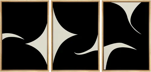Miniatura 47 de SIGNLEADER Lienzo enmarcado para pared, juego de arte de collage de polígonos retro marrón tostado, ilustraciones con formas abstractas, arte