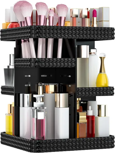 Organizador de maquillaje giratorio, vitrina de cosméticos de gran capacidad, organizador acrílico para el cuidado de la piel con soporte para