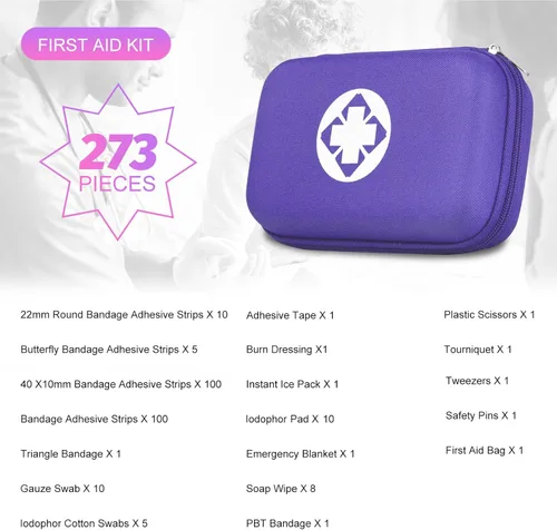 Miniatura 2 de Kit de Primeros Auxilios de Supervivencia para Coche-Hogar Kit de Emergencia - Morado 273 Piezas Equipo Suministros de Viaje Set de Primeros