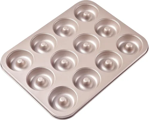 Miniatura 10 de Molde para Donas y Pastel, 12 Cavidades Antiadherente Anillo para Donas, Utensilios de Hornear para Horno (Oro Champán)